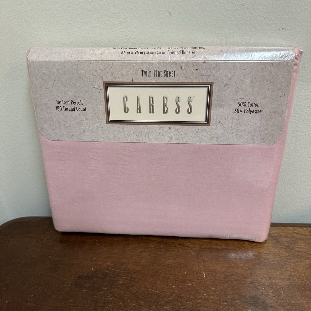 Vtg Caress No Iron Percale Pink Twin Flat Sheet Retro 80's Made USA NEW NOS